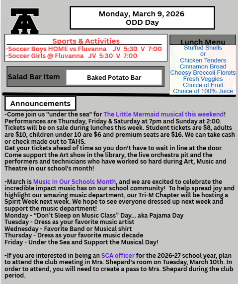 TAHS Daily Newsletter