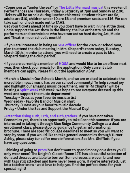 TAHS Daily Newsletter