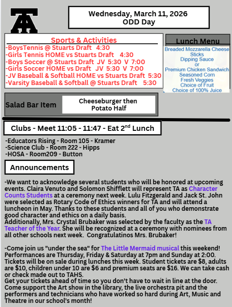 TAHS Daily Newsletter