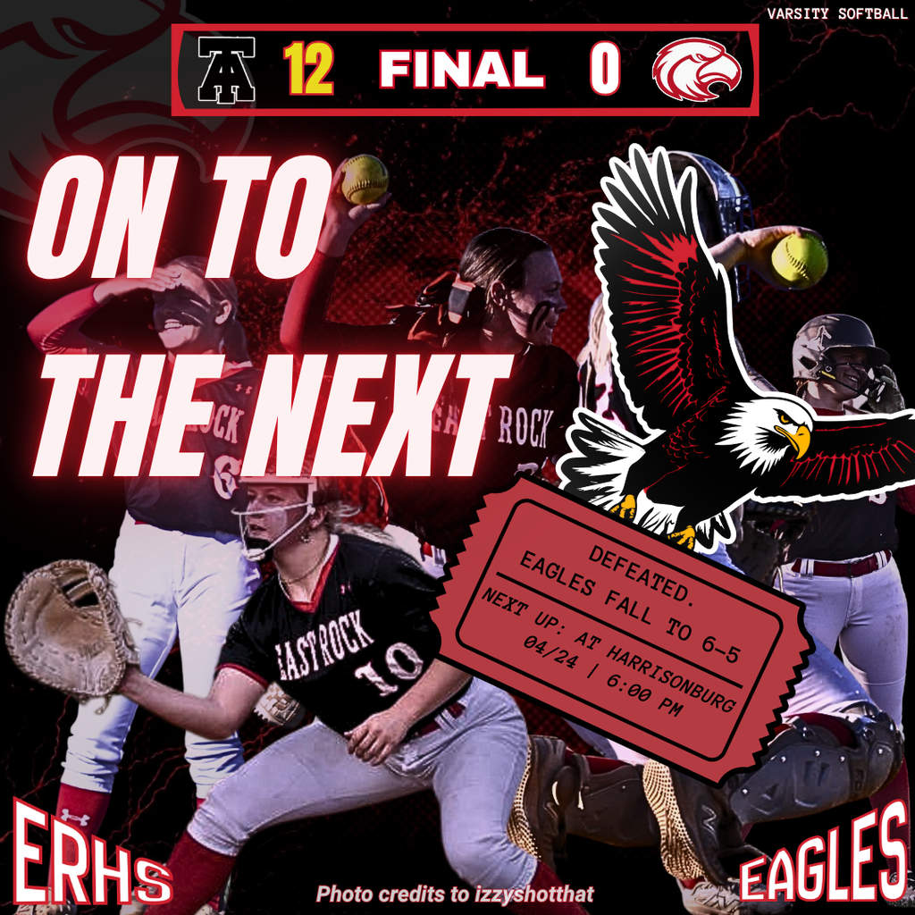 Sports poster with text "ON TO THE NEXT" and team names. Players in uniform and an eagle.