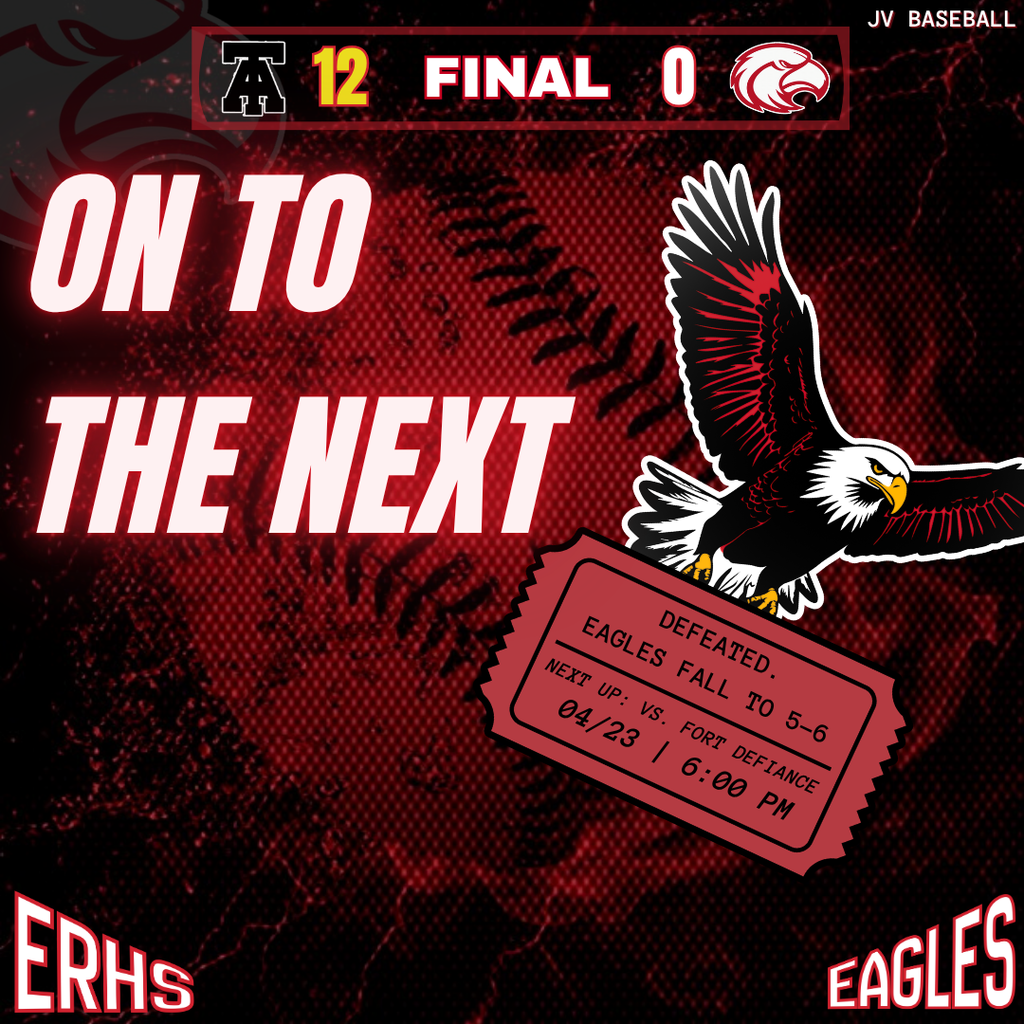 A red poster shows an eagle flying with "On to the Next" text. A ticket is attached, saying "Next up, vs. Fort".