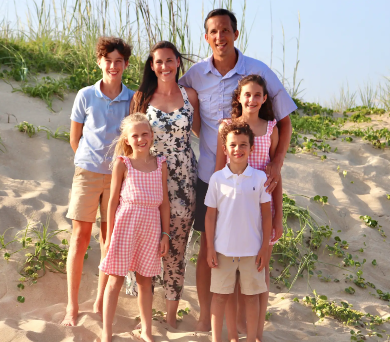 Image if Mrs. Lemm on the beach with her husband and 4 children, 