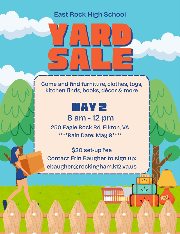 Flyer with details for spring yard sale. Detailed below.