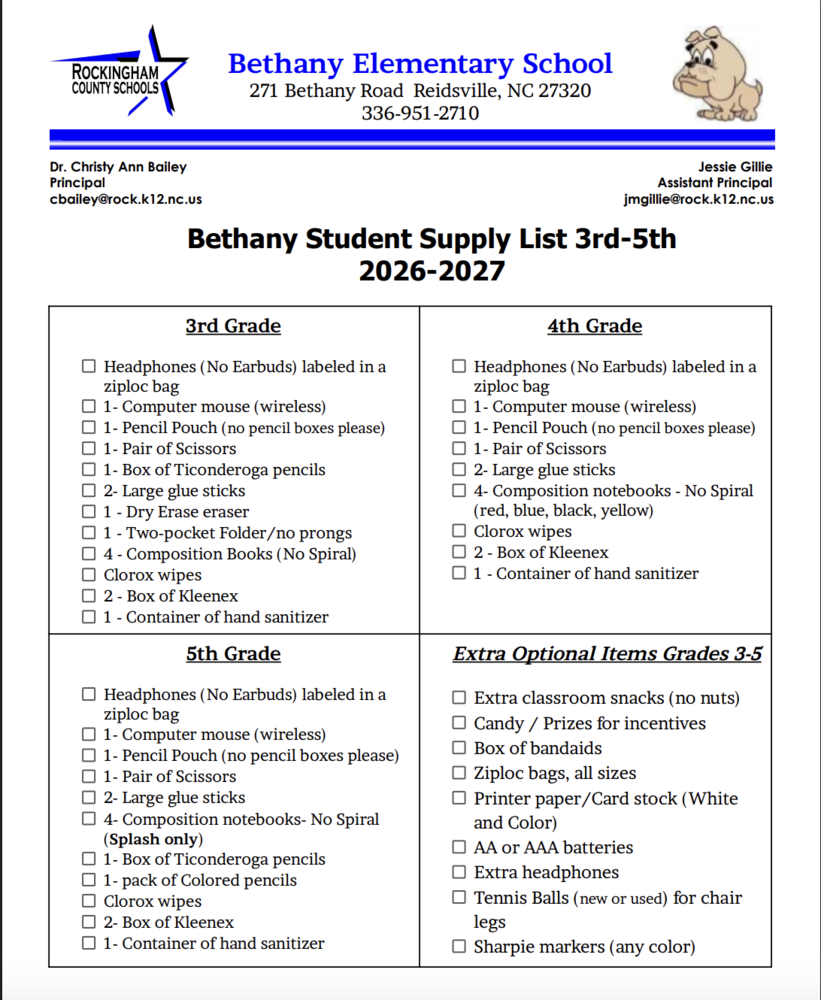 3rd-5th Supply List 26/27
