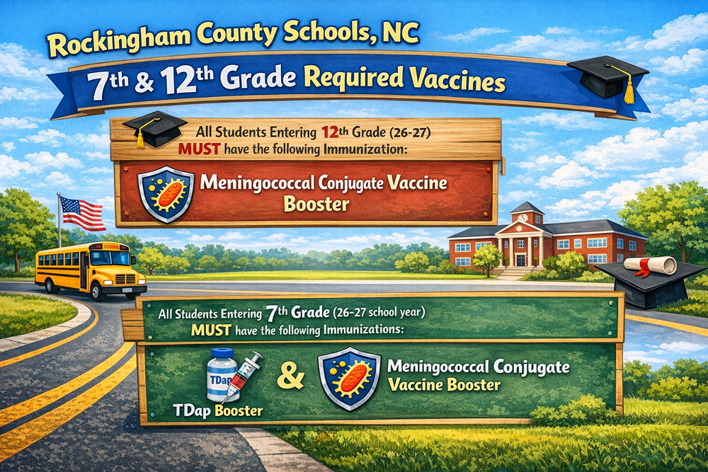 School bus with 7th & 12th grade Required Vaccine information