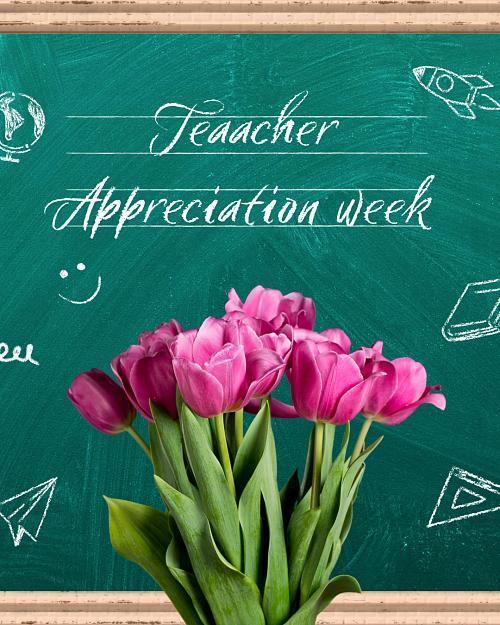 Teacher Appreciation Week image with pink tulips