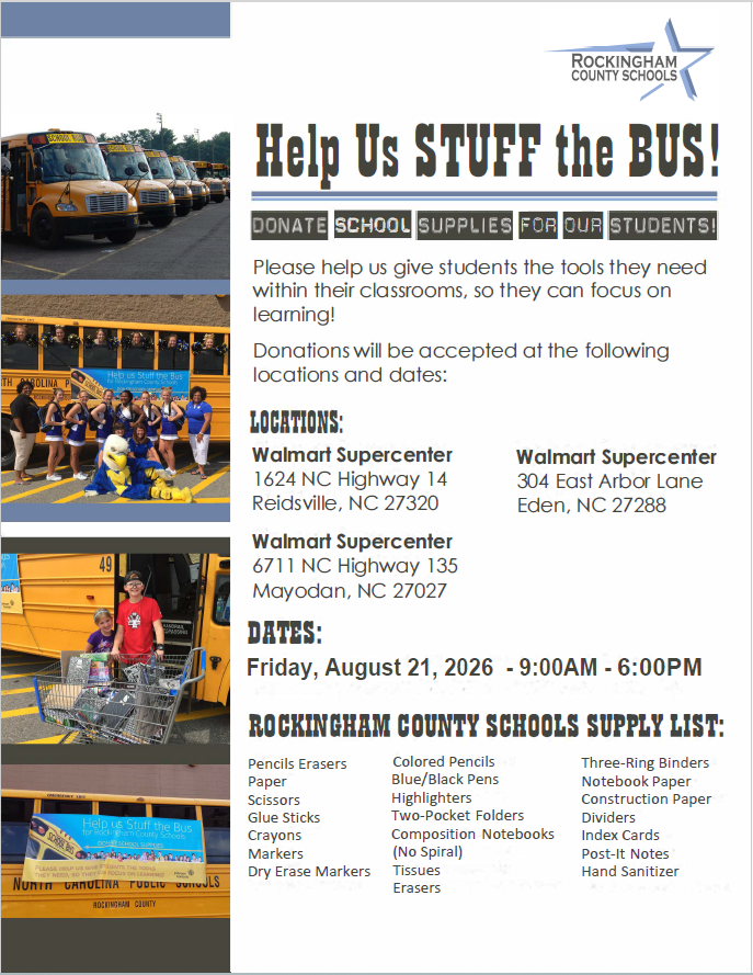 Annual RCS Stuff the Bus school supply donation effort at the Rockingham Co. Walmart stores 