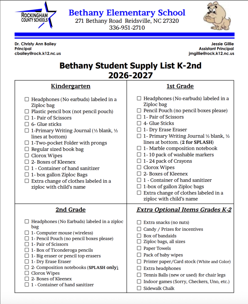 K-2 Supply List 26/27