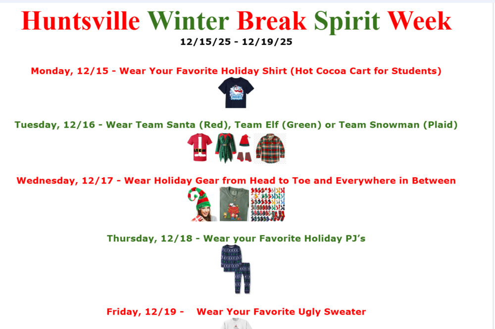 winter break spirit week schedule