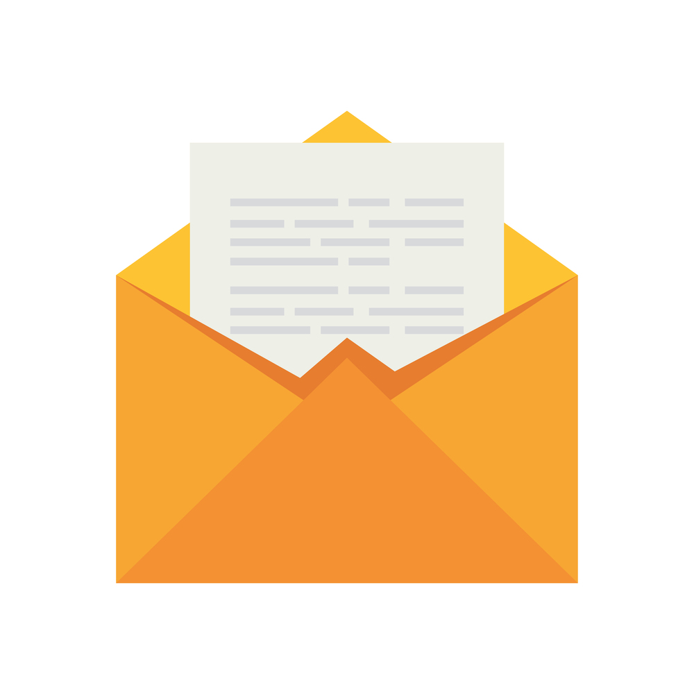 letter sticking up out of an opened orange envelope uploaded from internet