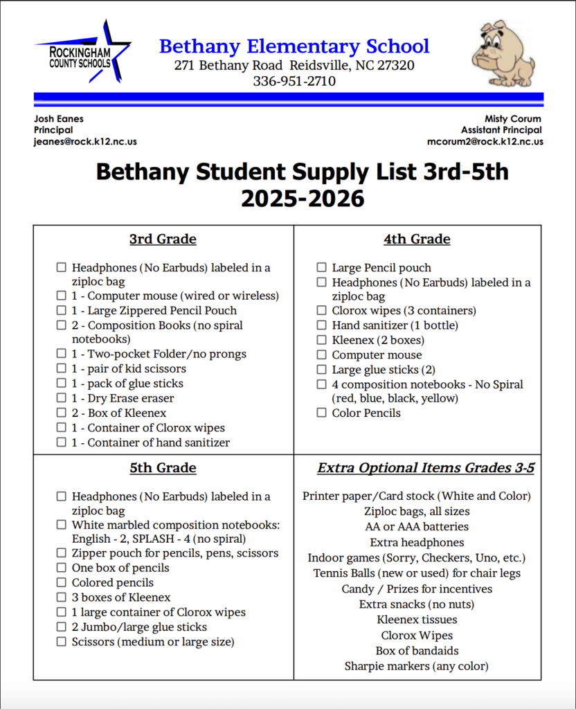 25/26 School Supplies List 