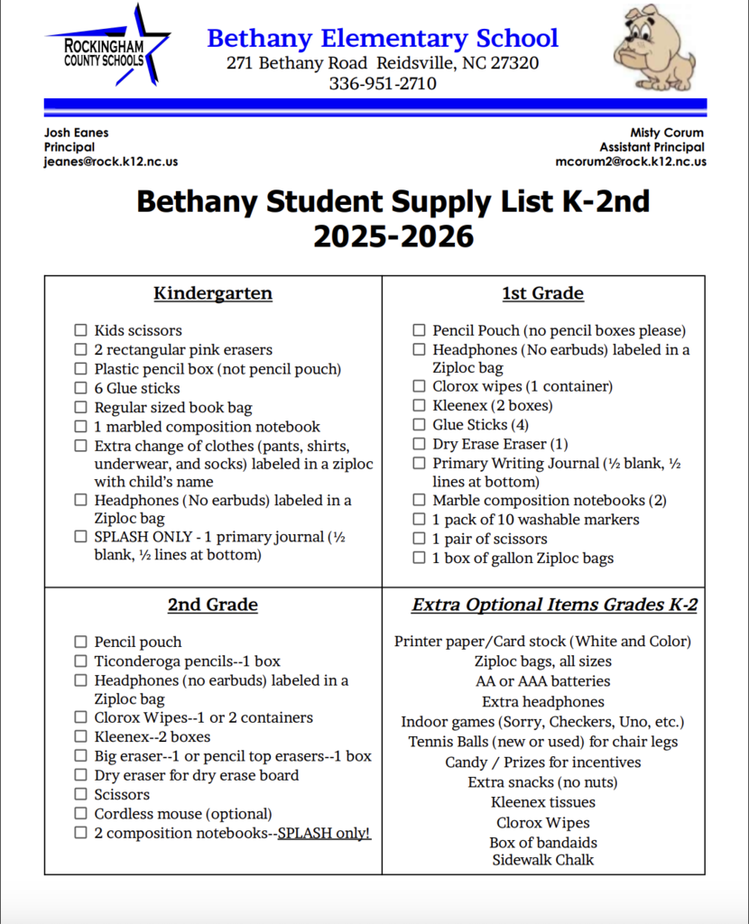 25/26 School Supplies List 