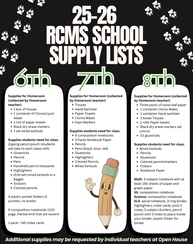 RCMS School Supply List 2025