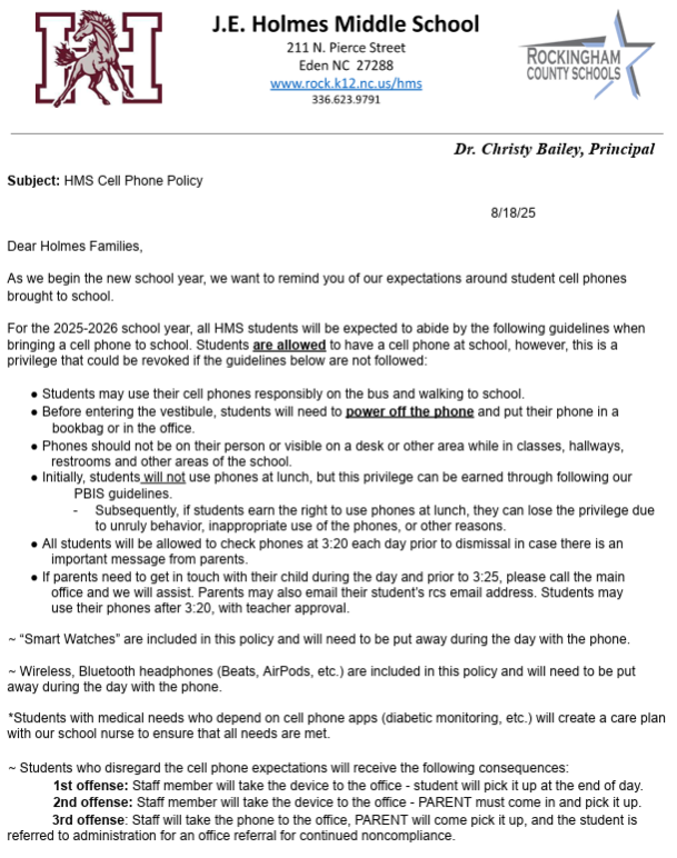 RCS Phone Policy 2025-26 school year page 1