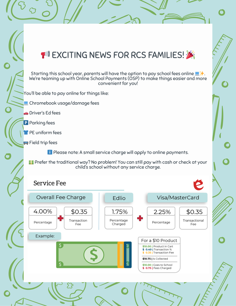 Online payment information.