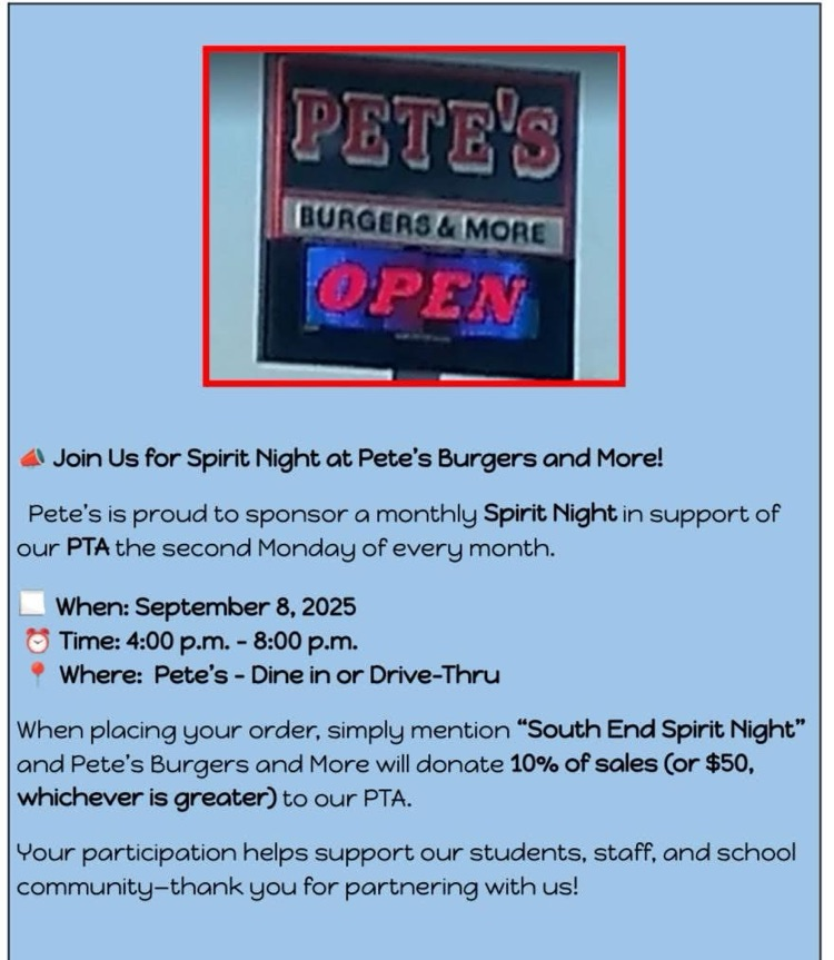 Pete’s South End Spirit Night