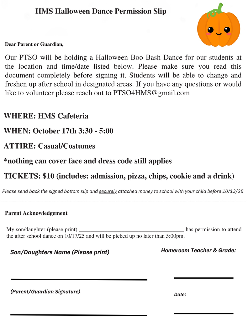 Dance permission slip