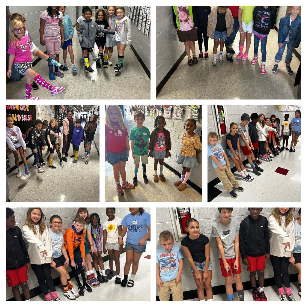 Collage contains photos of various students and staffs crazy socks. 