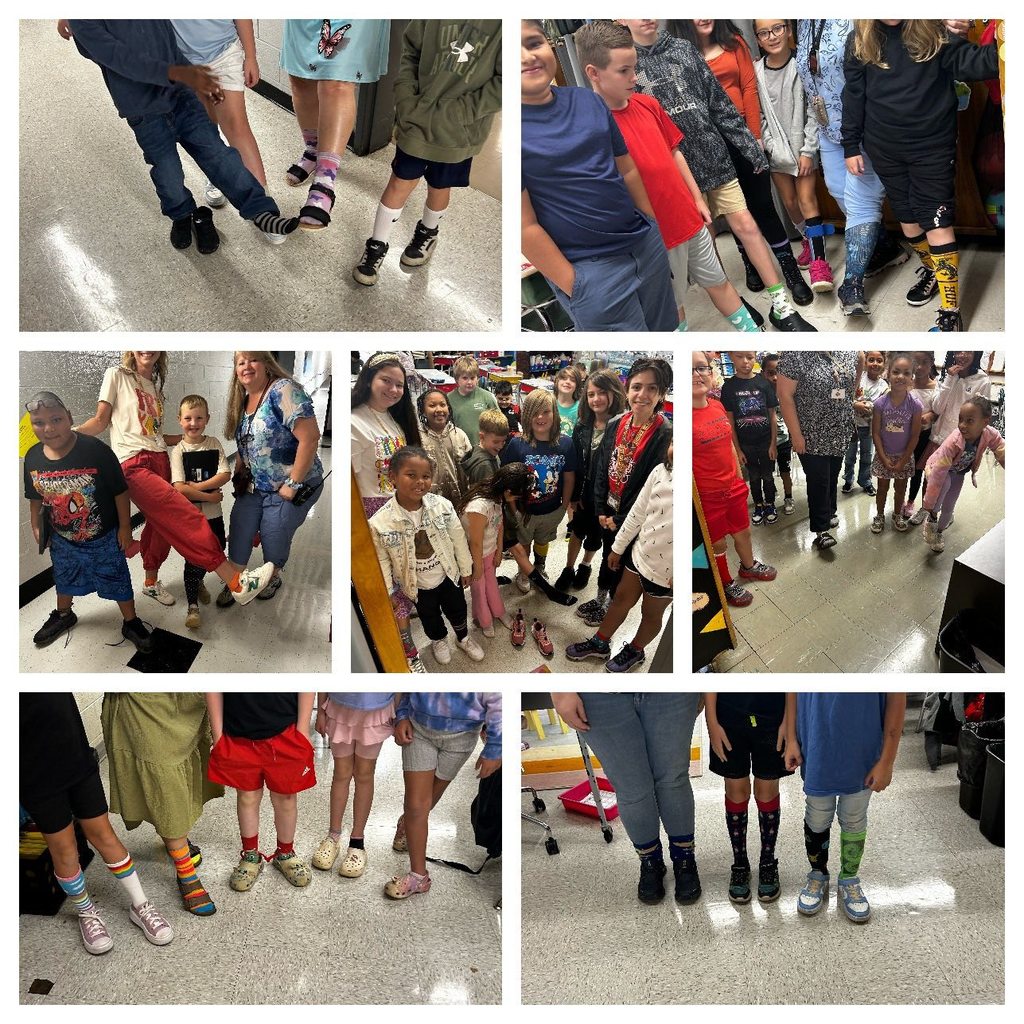 Collage contains photos of various students and staffs crazy socks. 