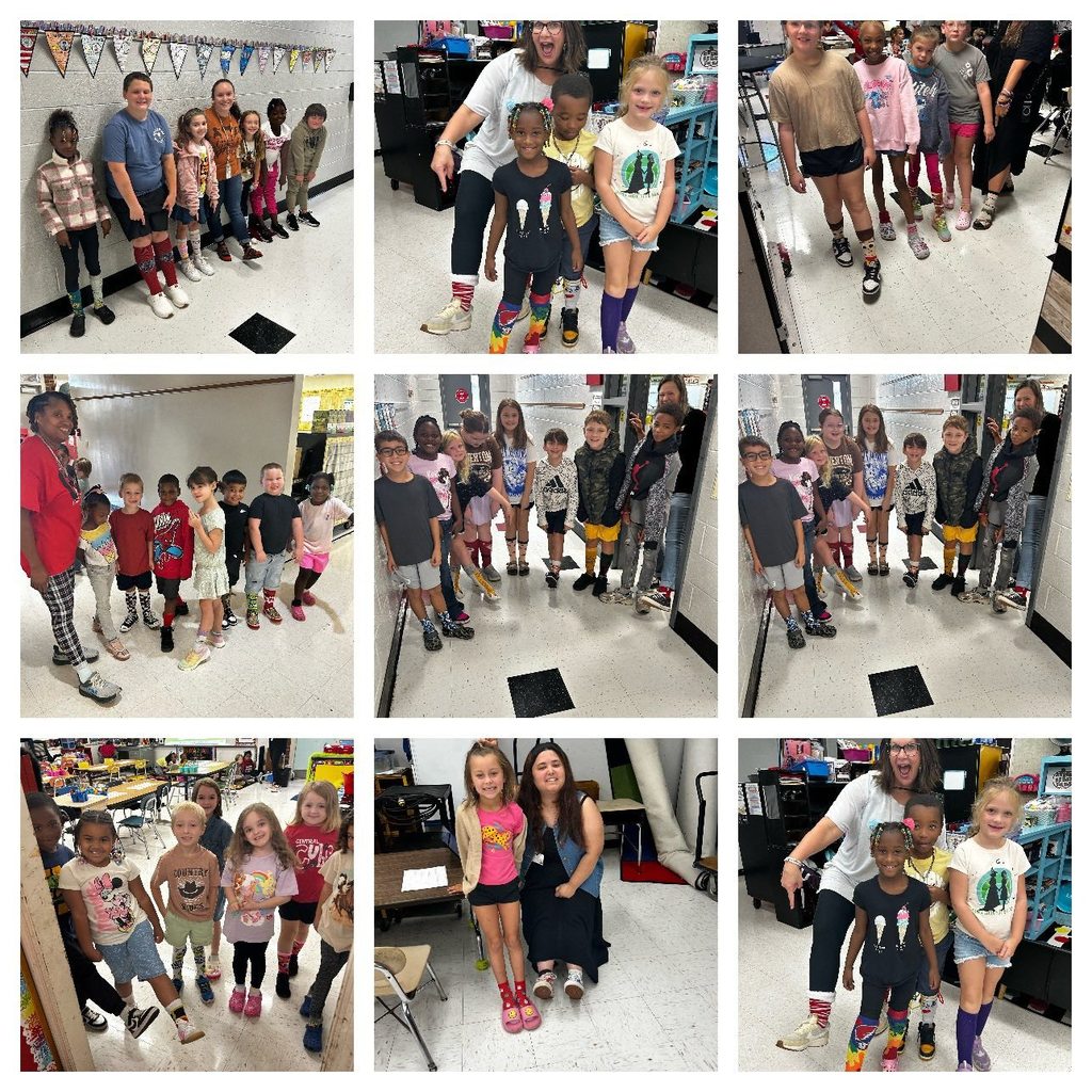 Collage contains photos of various students and staffs crazy socks. 