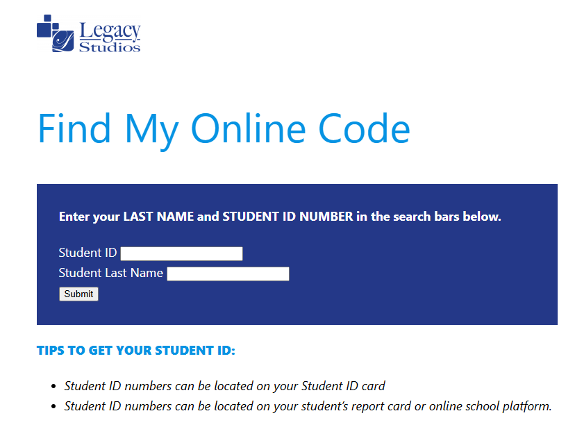 legacy find my online code screenshot