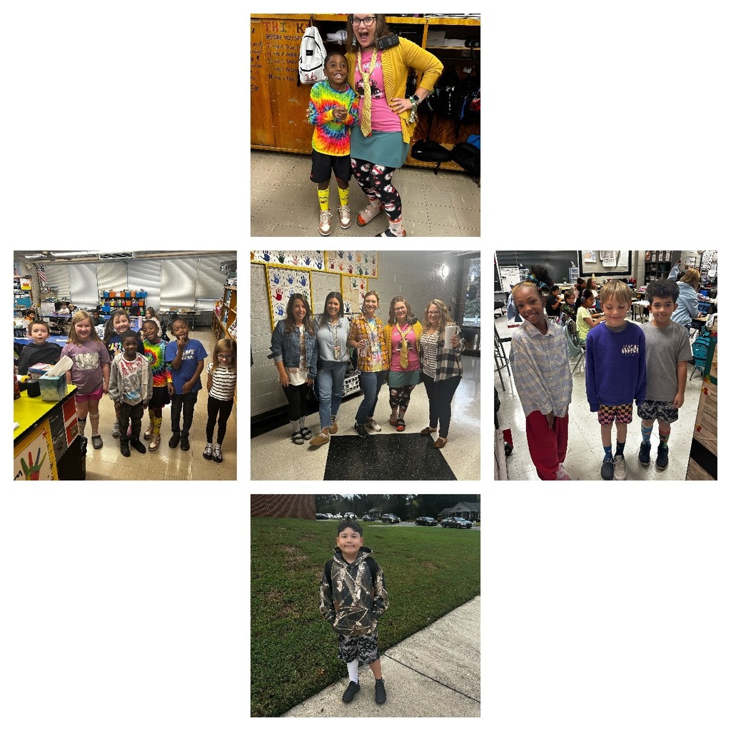 Collage showing students and staff dressed up and participating in Wacky Tacky Day