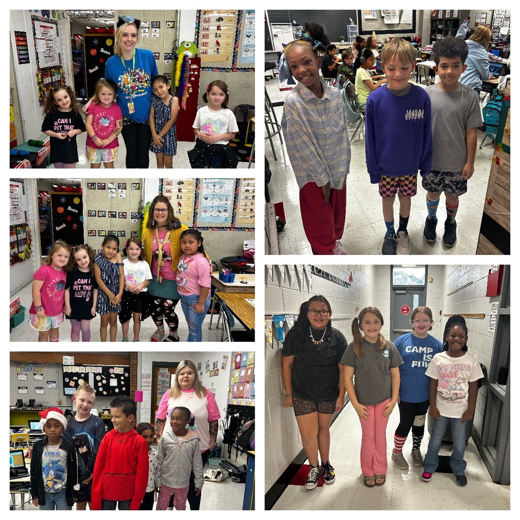 Collage showing students and staff dressed up and participating in Wacky Tacky Day