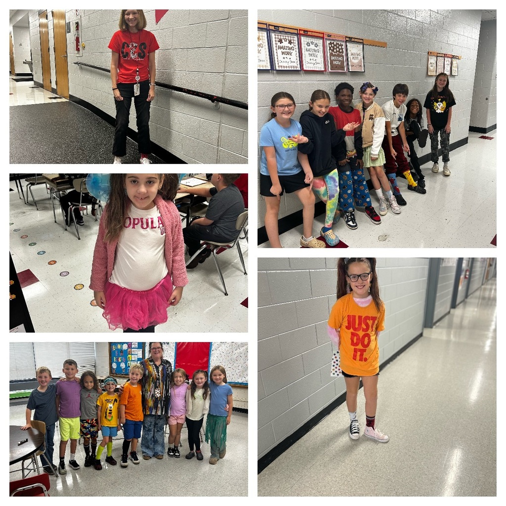 Collage showing students and staff dressed up and participating in Wacky Tacky Day
