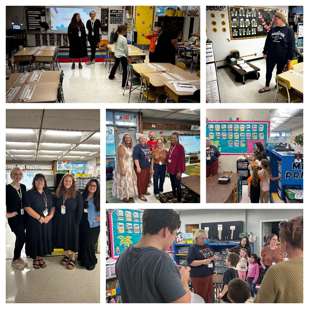 Collage of families in classrooms listening to teachers during Fall curriculum night. 