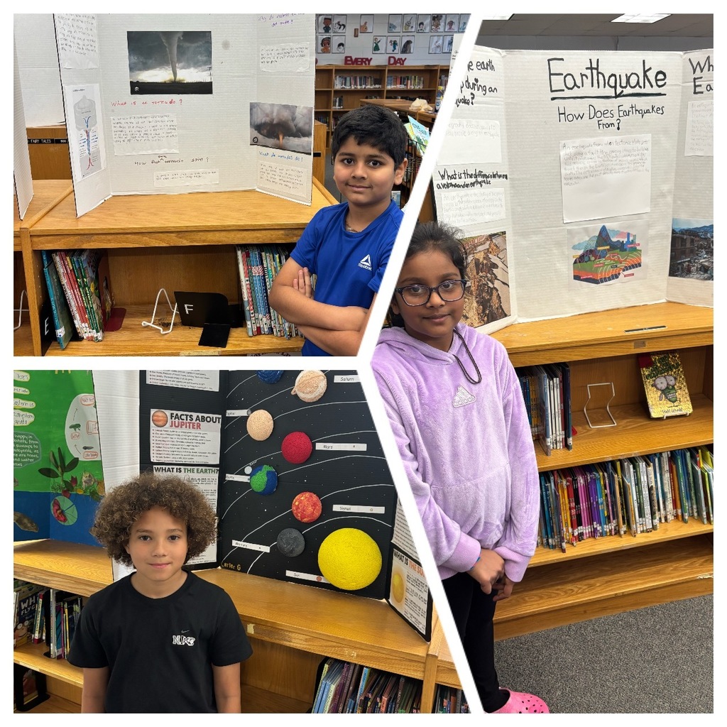 Collage of students standing with their Science fair projects