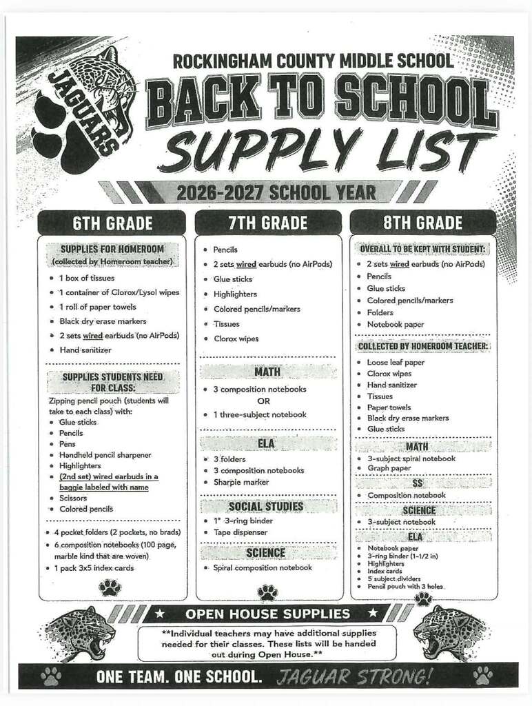 Back to School Supply List