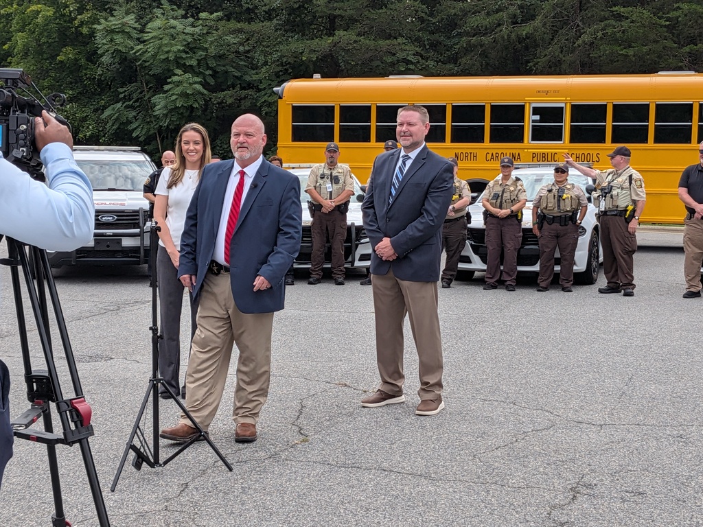 Sheriff Parker, Superintendent Dr. Perkins, and D.A. Gregg at School Safety press conference Aug. 20th at Rockingham Co. Middle School