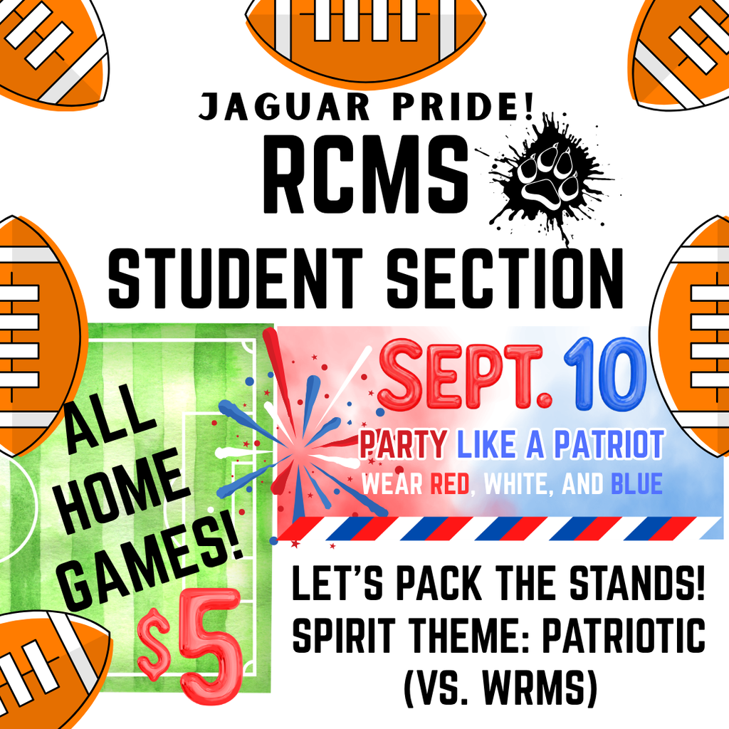 flyer for rcms student section on sept. 10 - red white and blue