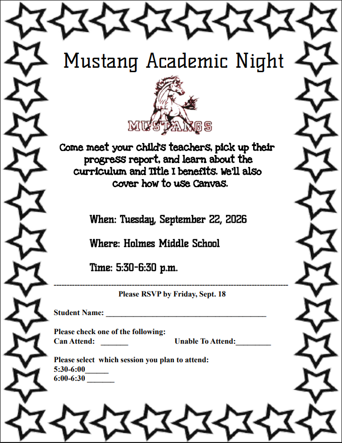 Mustang Academic Night Flyer