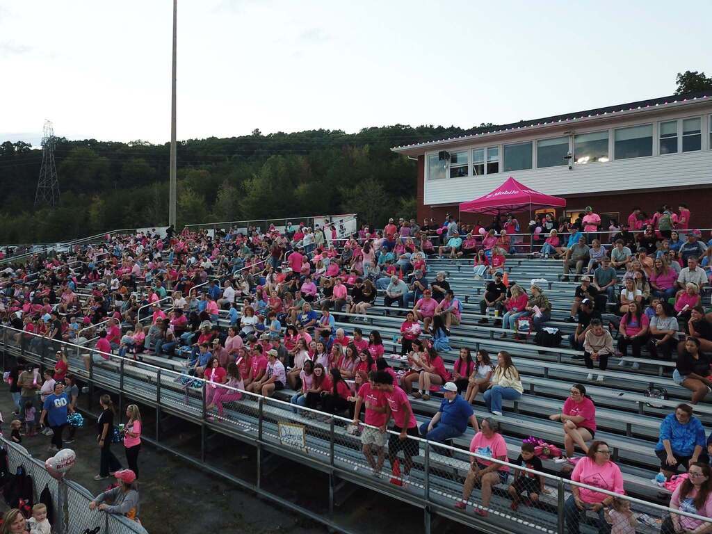 T-Mobile Night at McMichael High School- Fans in the bleachers dressed in pink to celebrate