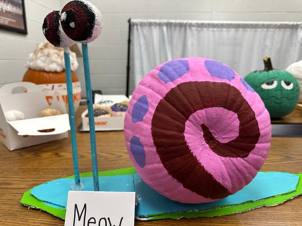 Rockingham County Middle pumpkin- A pumpkin painted to look like "Gary" from "SpongeBob"