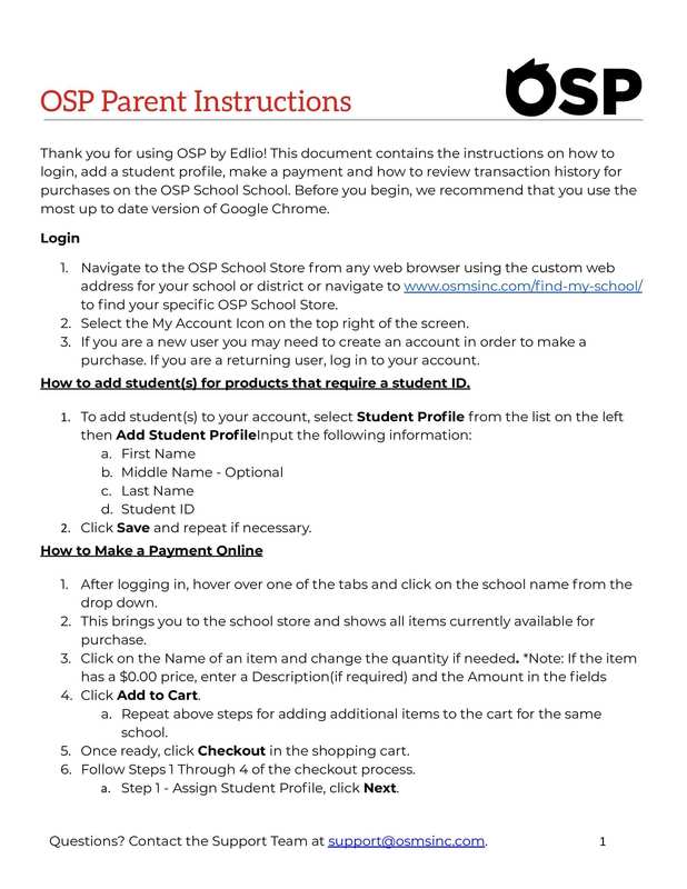 OSP Parent Instructions