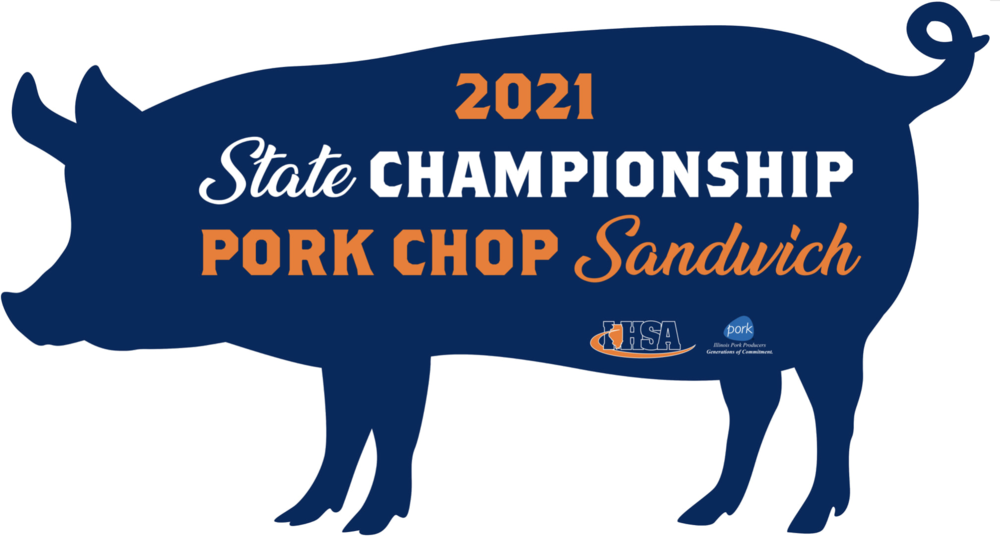 2021 State Championship Pork Chop Sandwich IHSA Blue pig on white background