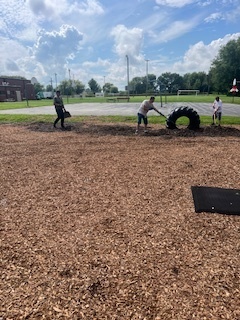 work on the playground mulch