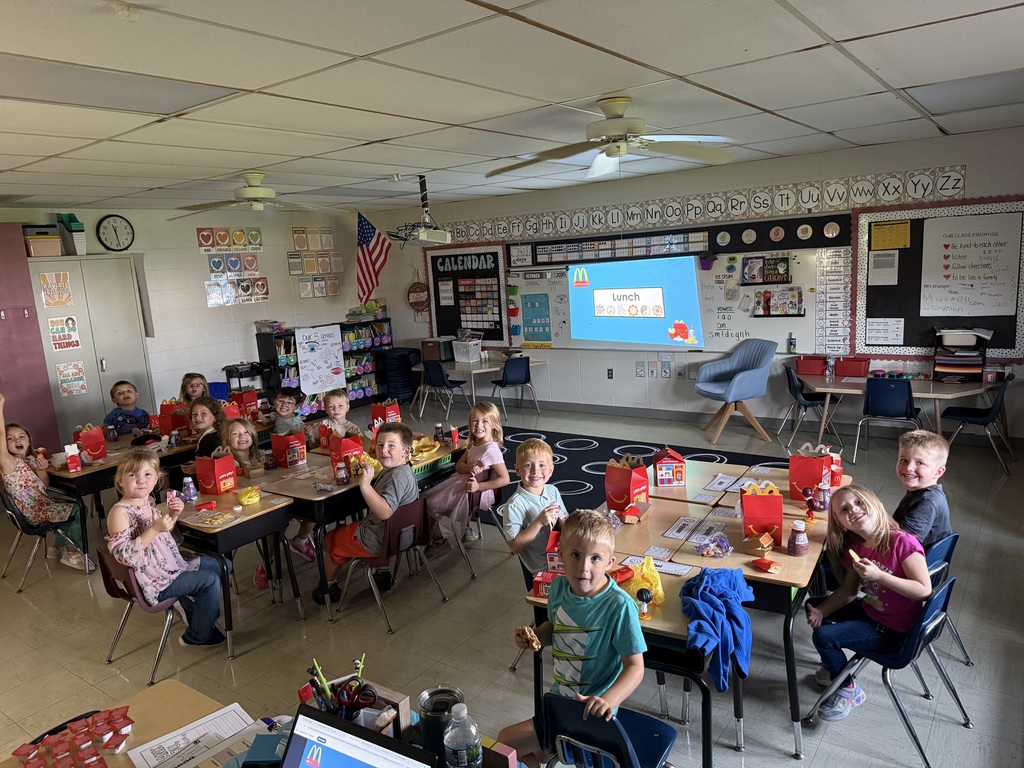 The students are enjoying the happy meals together!