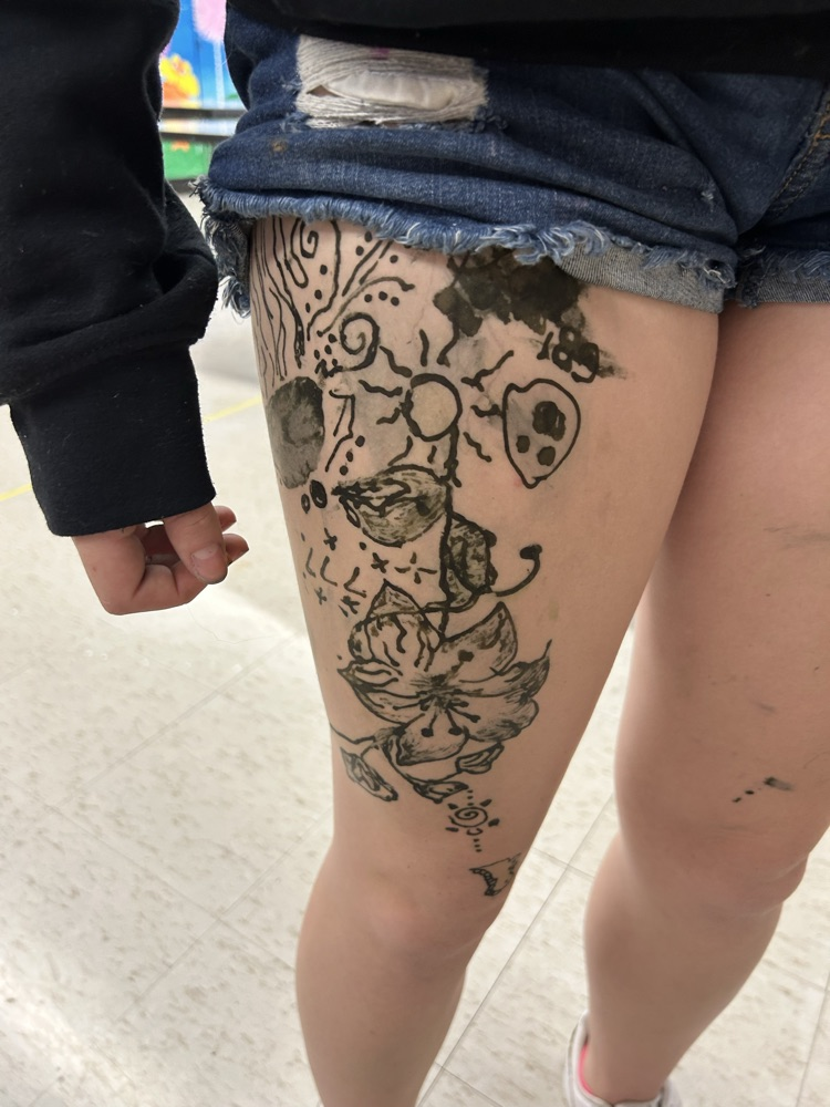 I don’t recommend drawing on your leg, but it was so beautiful! good job Nora!