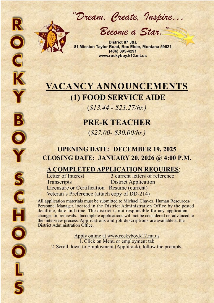 December 2025 District Job announcement