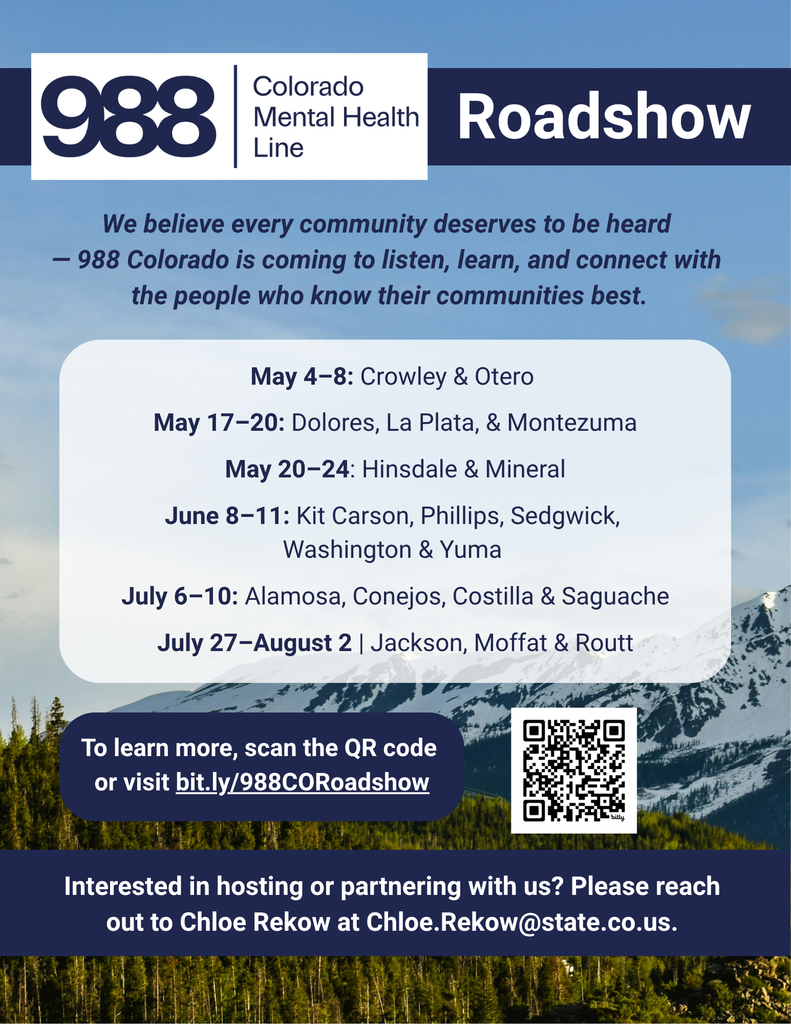 988 Colorado Mental Health Line Roadshow - Rocky Ford School District 5/4/26