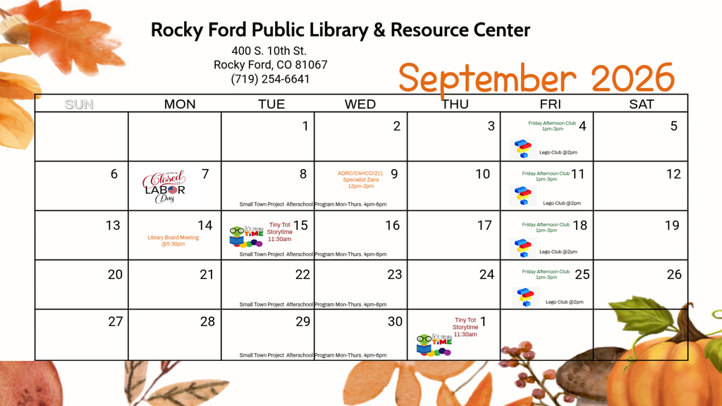 Rocky Ford Public Library Calendar - September 2026