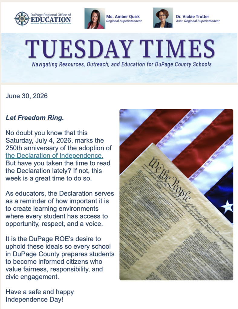 screenshot of the Tuesday Times Newsletter 
