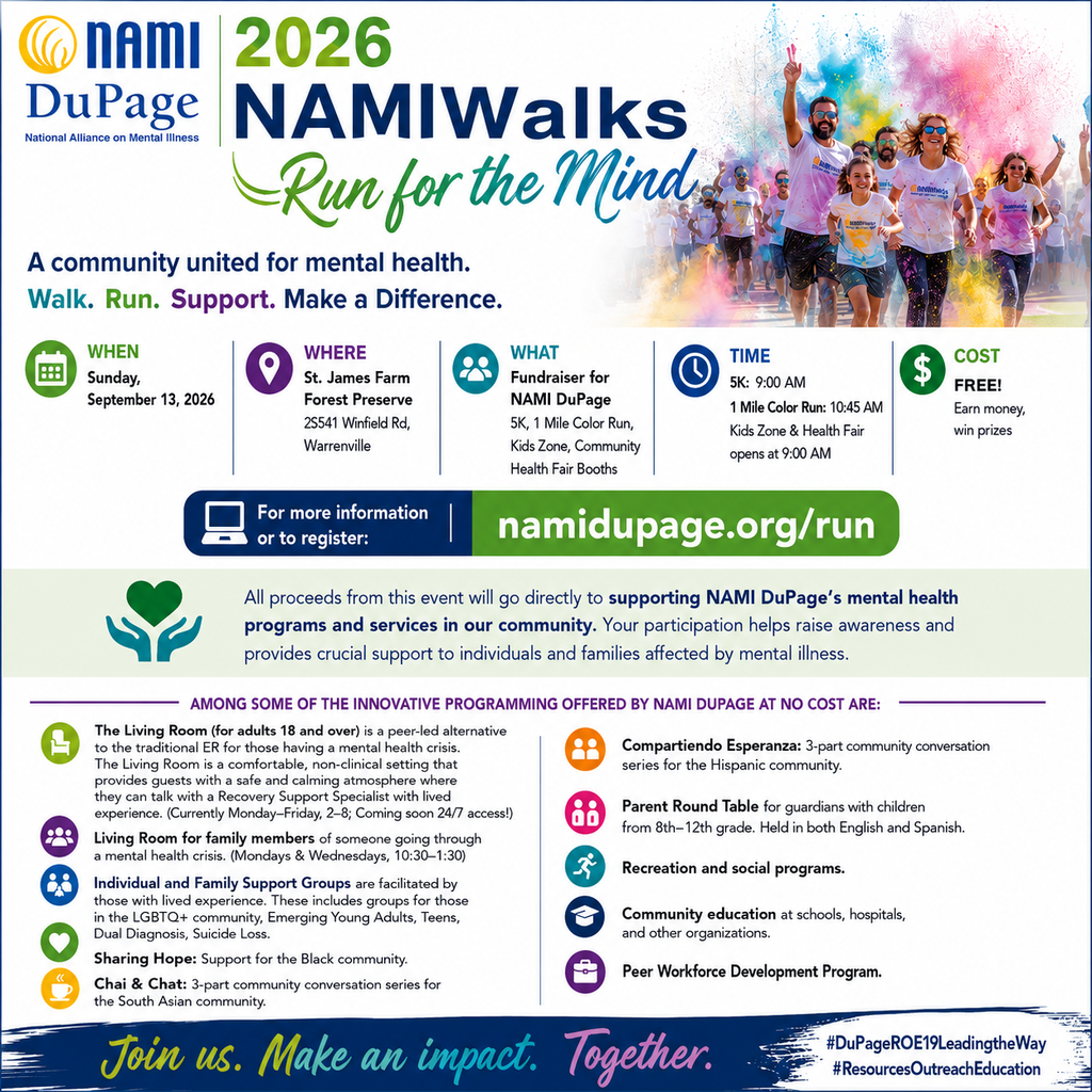 Join NAMI DuPage for the 2026 NAMIWalks – Run for the Mind