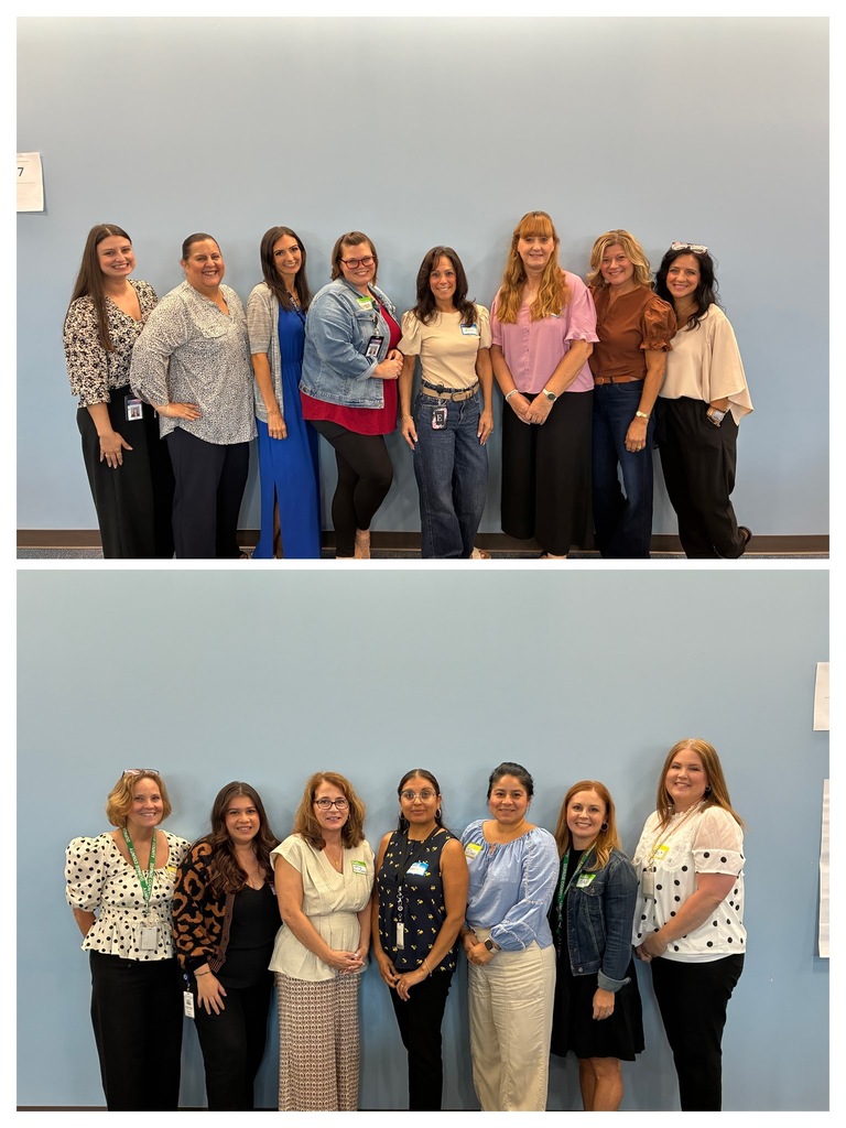 Two groups of women pose in front of a blue wall, each woman wearing different clothing and accessories, such as glasses and ID cards.