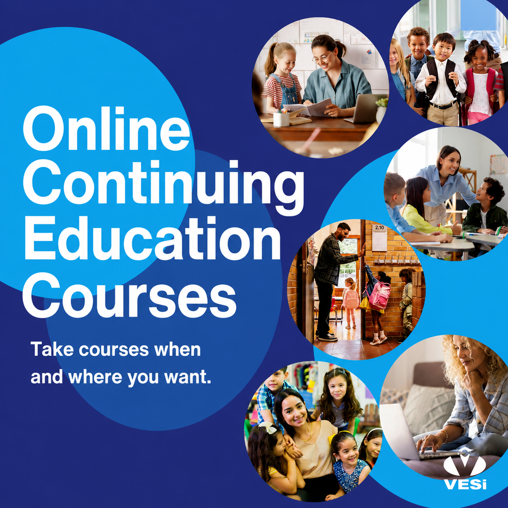 Blue background with white text. It reads "Online Continuing Education Courses" and "Take courses when and where you want."