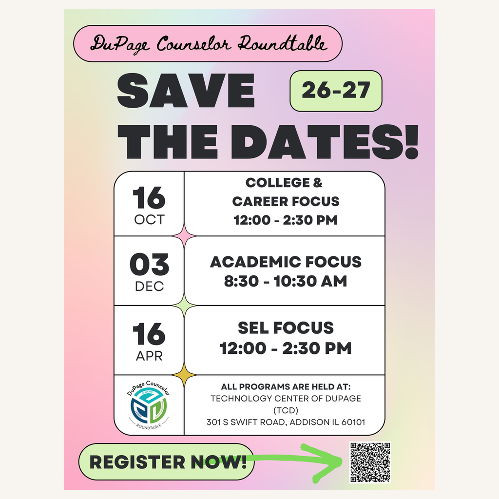 A flyer displays a schedule for three events. The top has "Save the Dates!" in large letters. Dates are 16 Oct, 03 Dec, and 16 Apr.