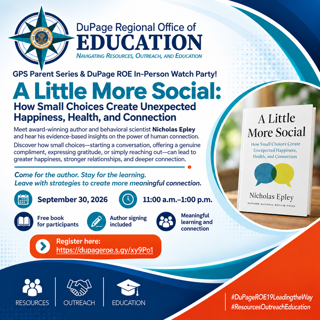 Poster promoting an event titled "A Little More Social: How Small Choices Create Unexpected Happiness, Health, and Connection" on September 30.